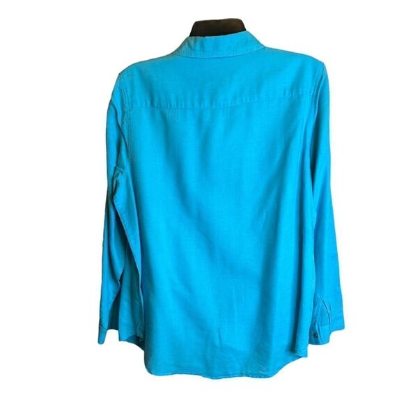 5 for $25š„ChausāSport Linen Blend Blue Button Front Long Sleeve BlouseāLarge - Picture 2 of 5